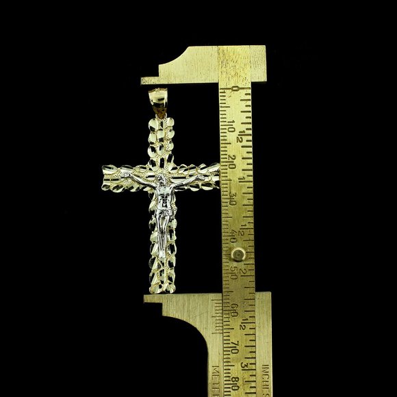 Real 10K Yellow Gold Large Nugget Cross Pendant - Picture 6 of 8